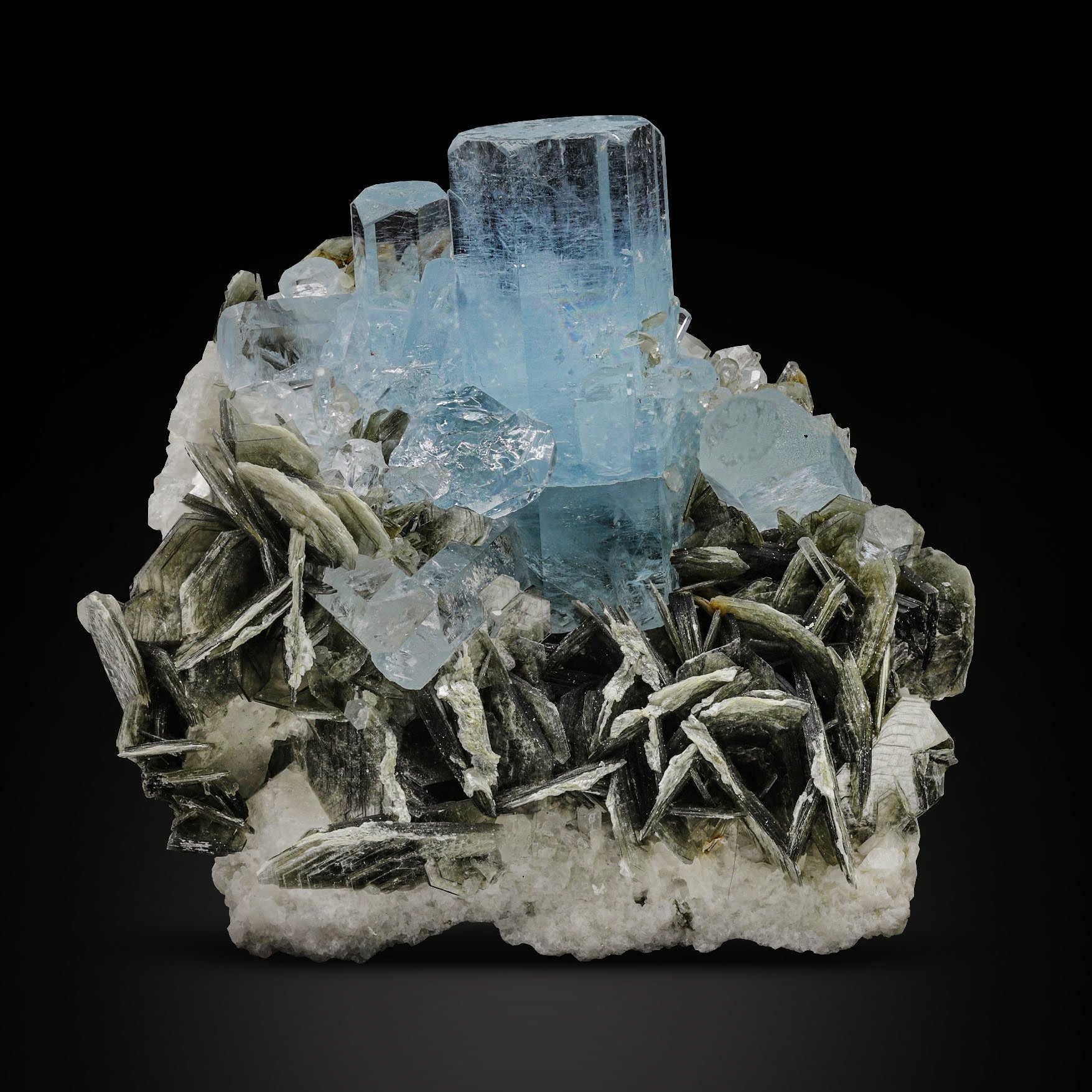 Aquamarine crystal cluster on Muscovite with Albite From Pakistan