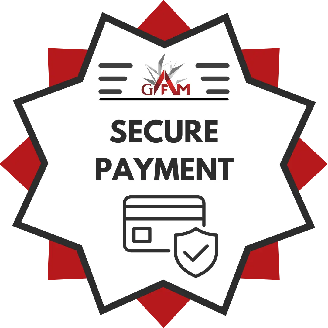 Secure payment icon with GFM logo on a white background at Gandhara Fine Minerals