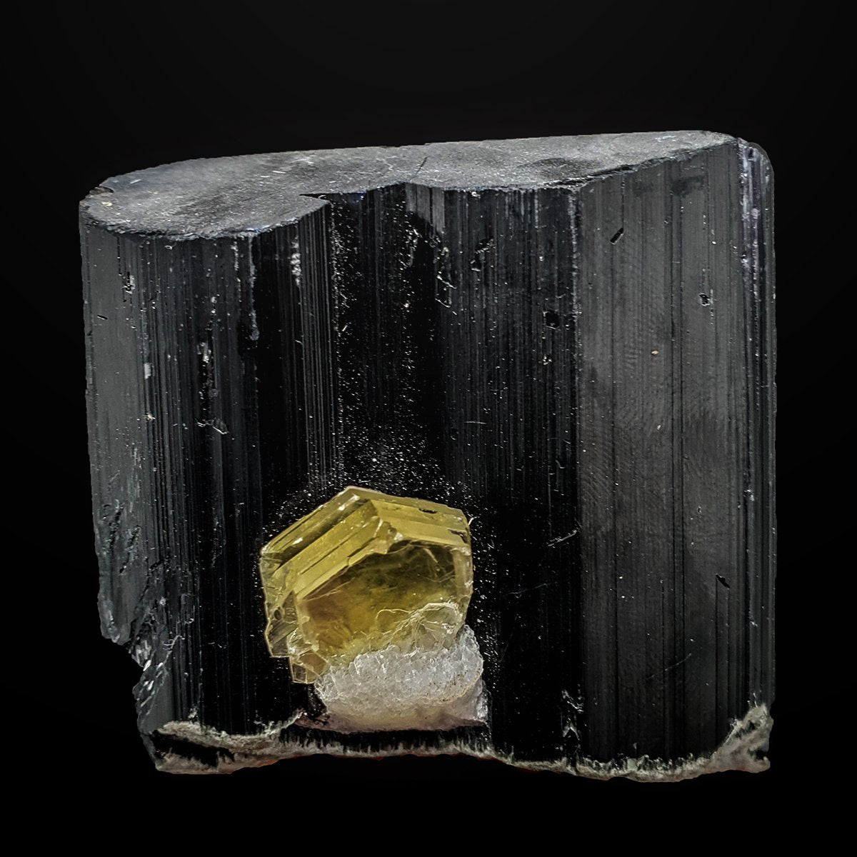 333 Gram Black Tourmaline Complete Crystal With Deep Yellow Muscovite