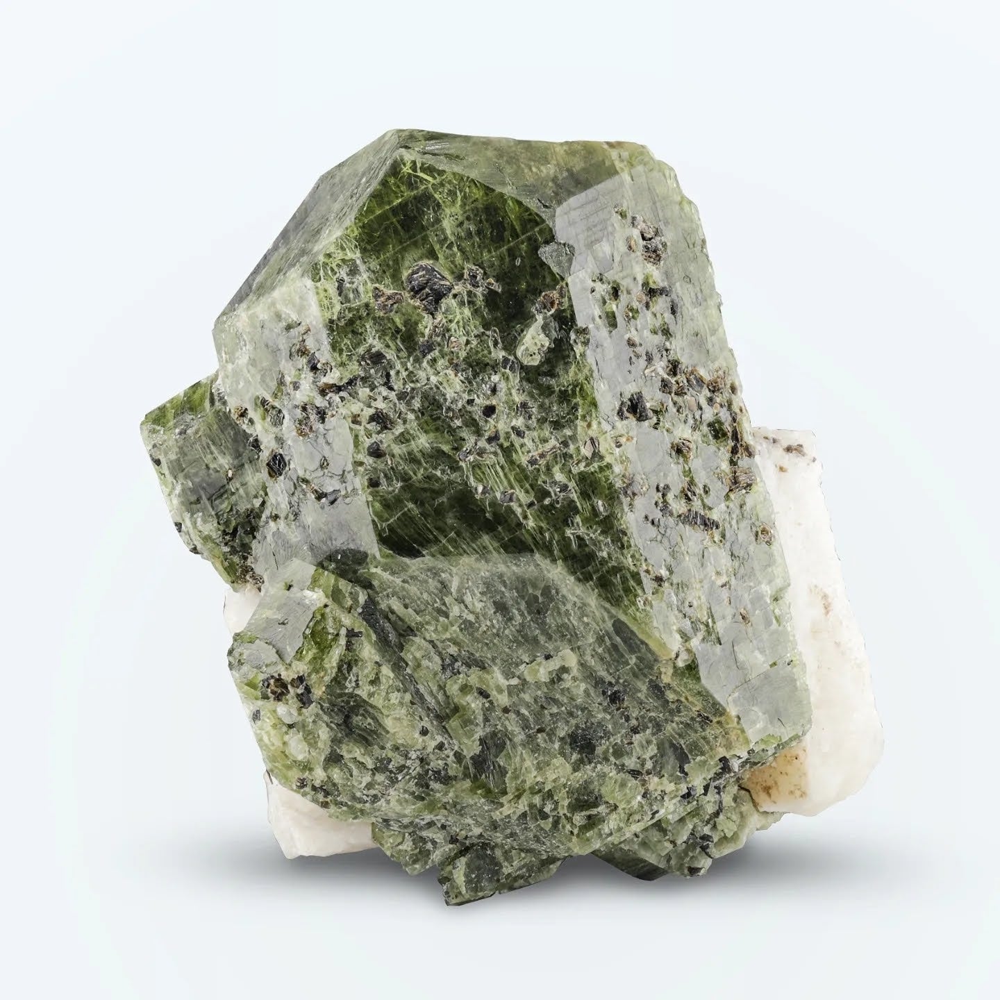 free standing apple green color Diopside crystal on Calcite from Afghanistan