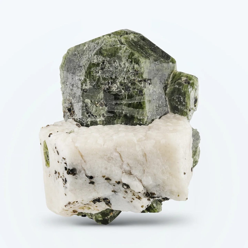free standing apple green color Diopside crystal on Calcite from Afghanistan