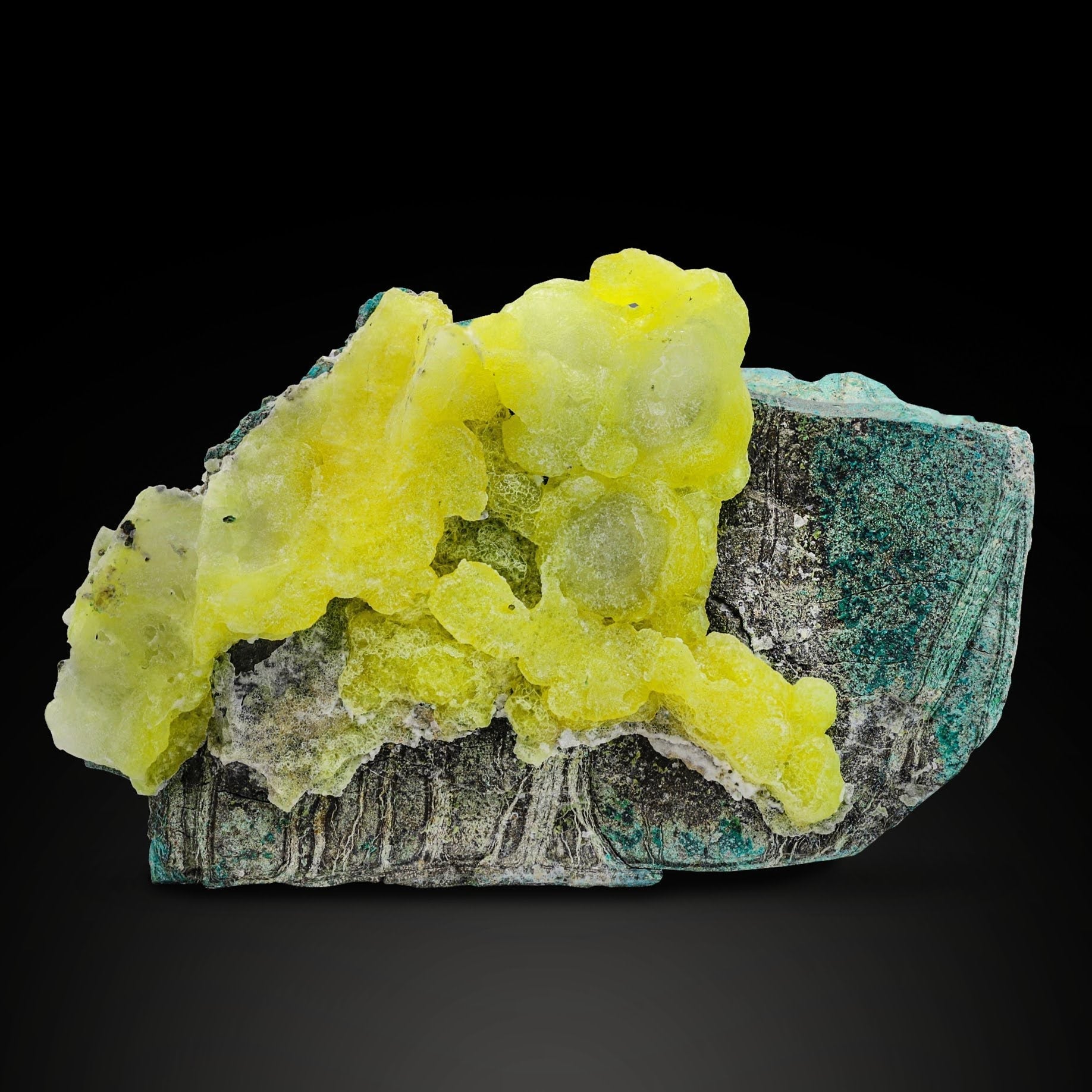 Brucite Crystals On Chrysocolla Matrix From Pakistan