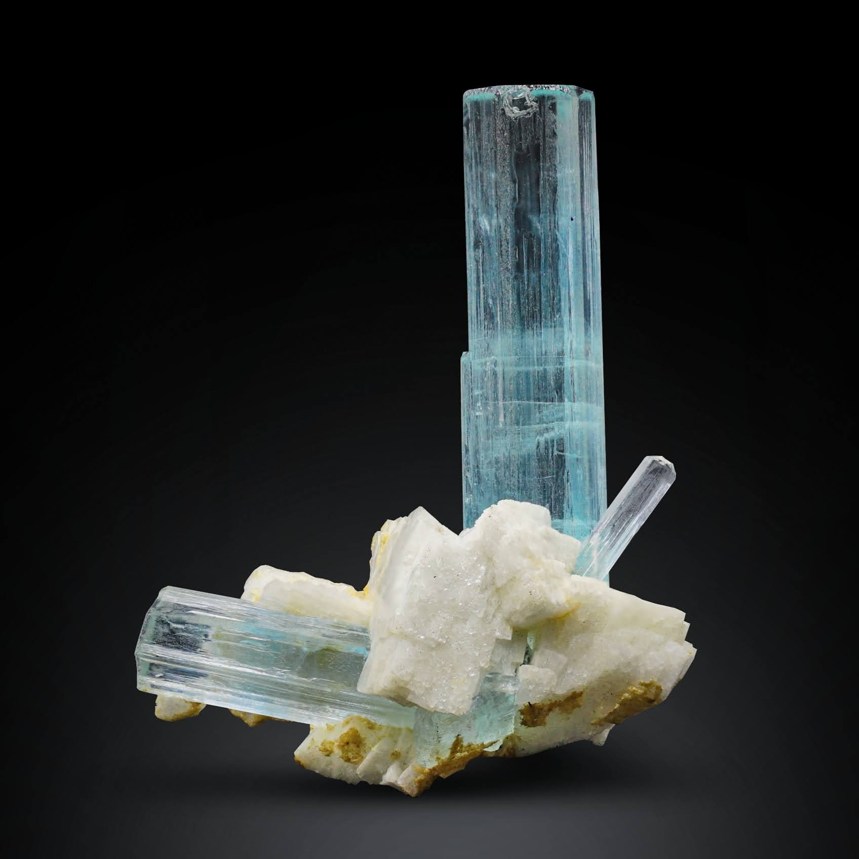 Aquamarine Crystals On Albite From Pakistan