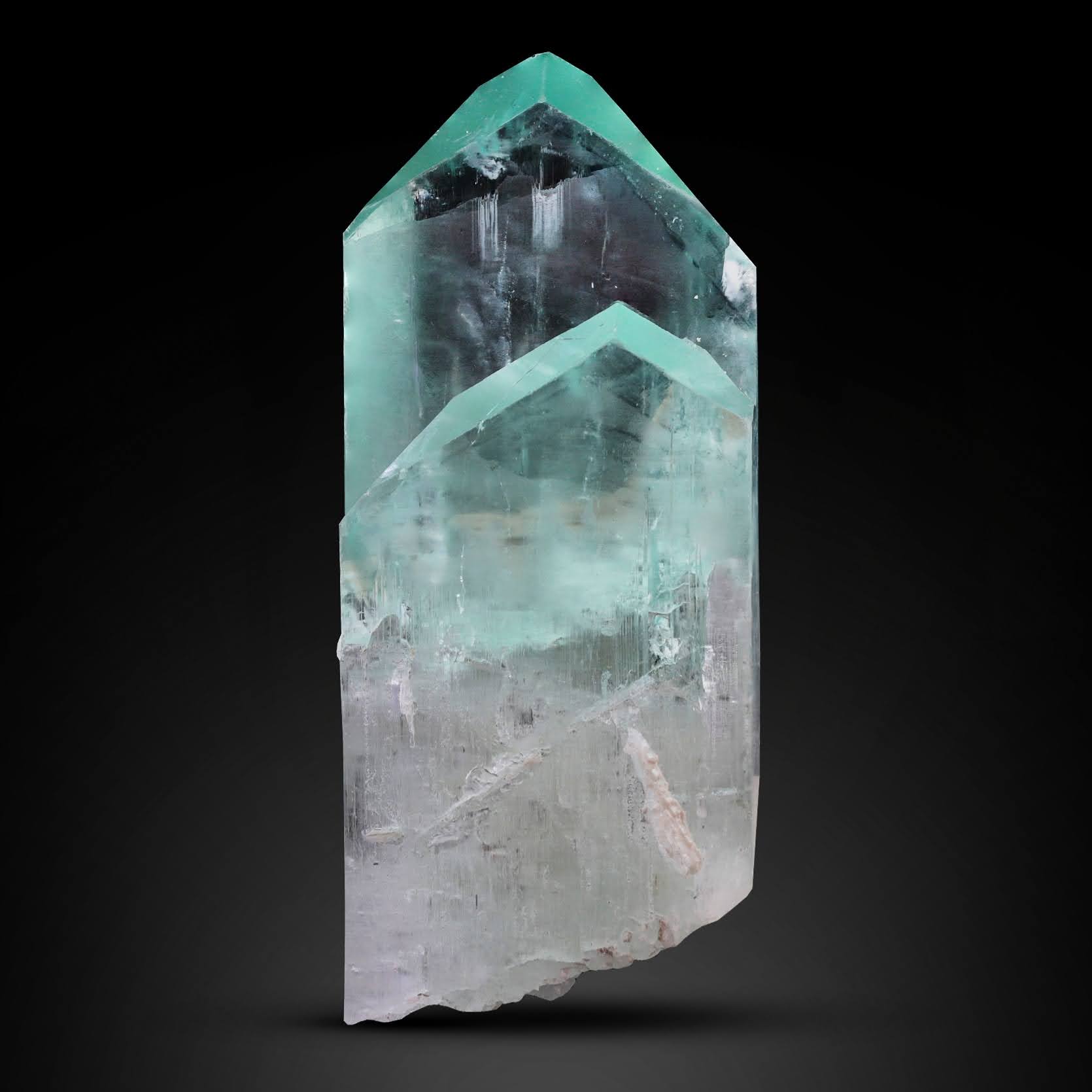 bicolor Hiddenite Kunzite with attached secondary crystal from Afghanistan