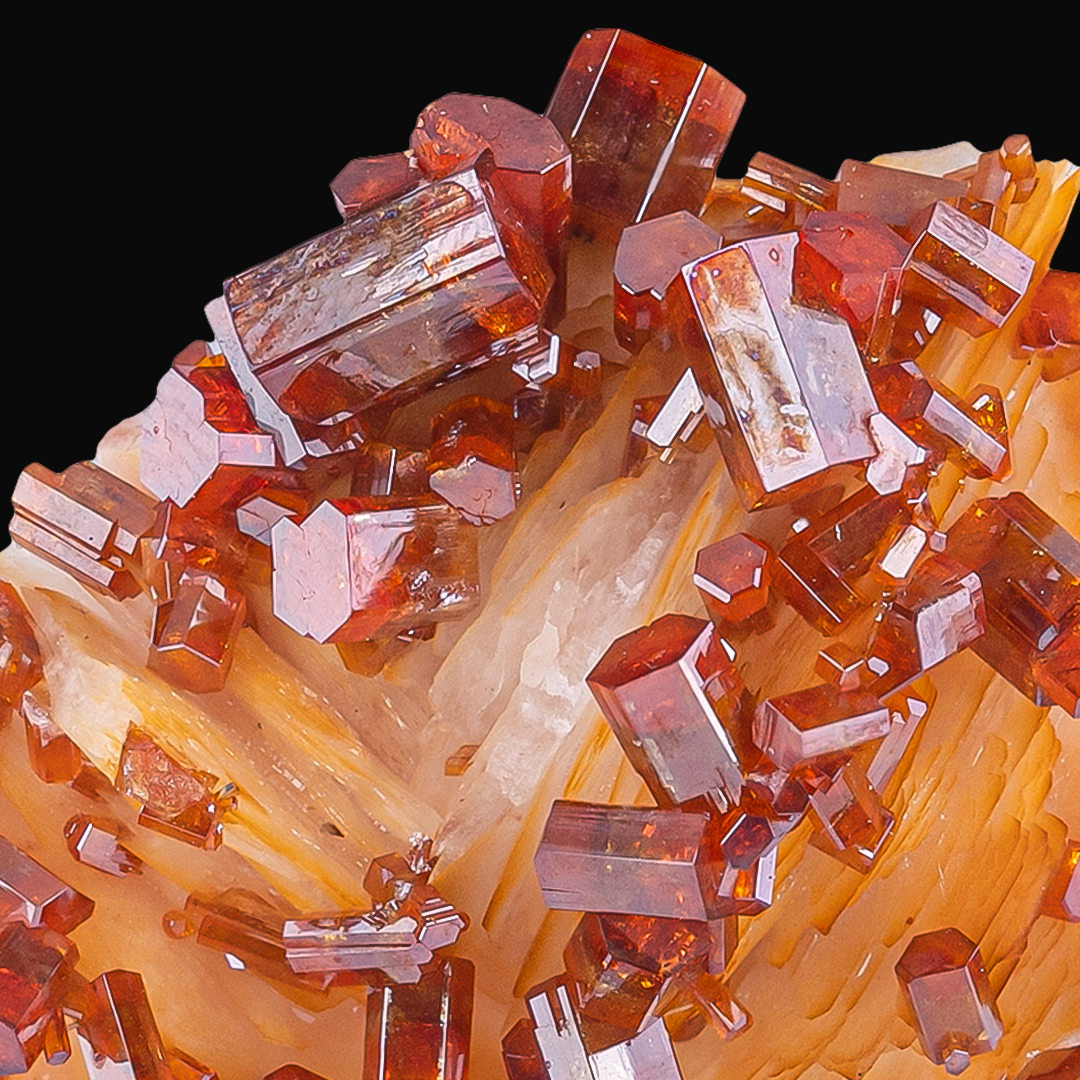Rare Vanadinite Crystals On Barite From Morocco