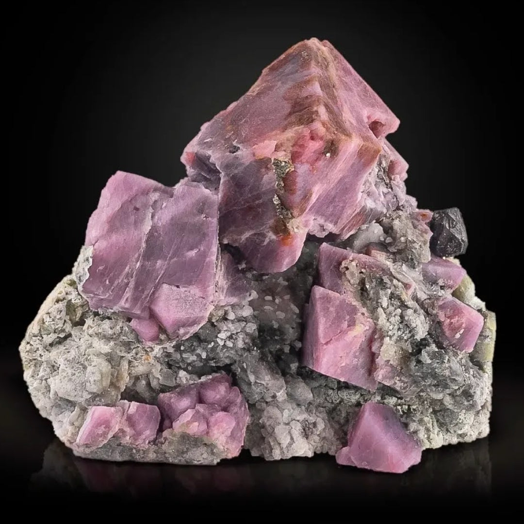 Spinel Crystals On Calcite