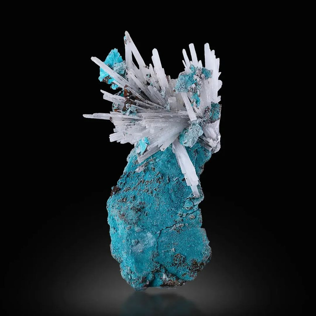 Aragonite on Chrysocolla Sculpture