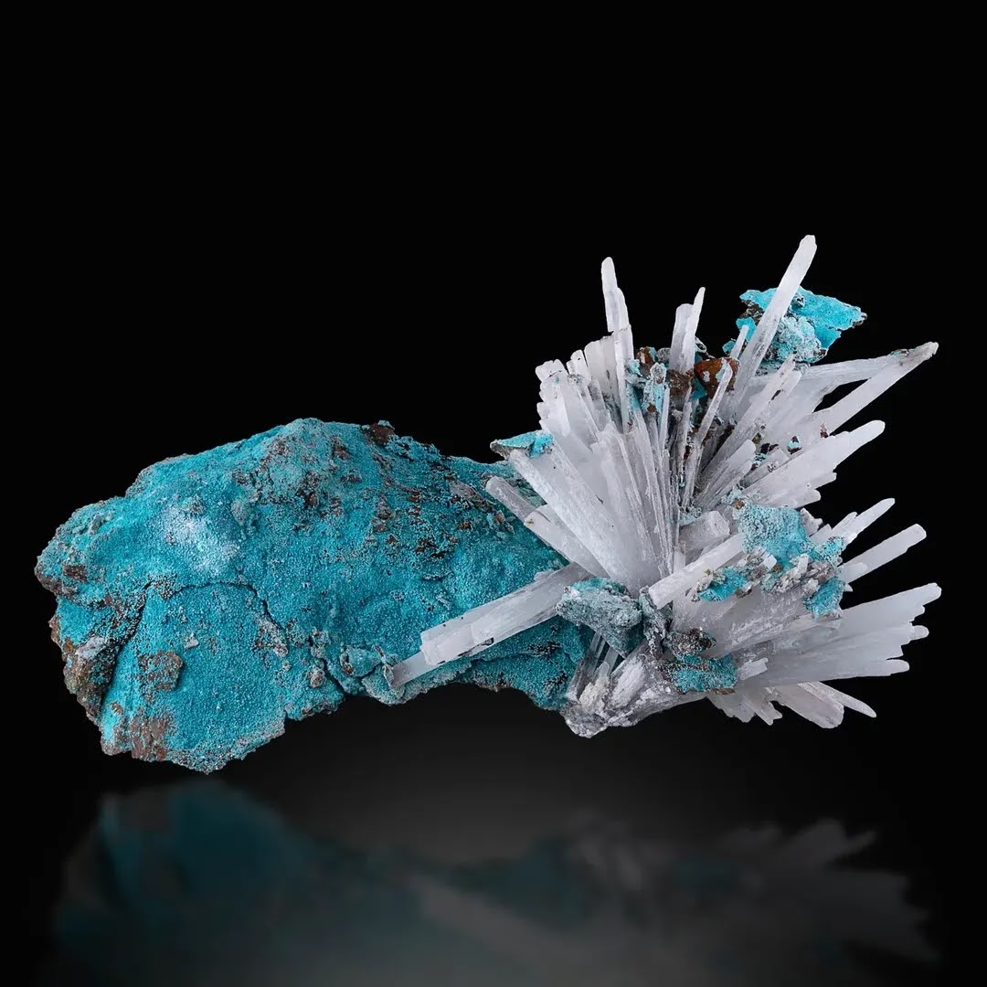 Aragonite on Chrysocolla Sculpture