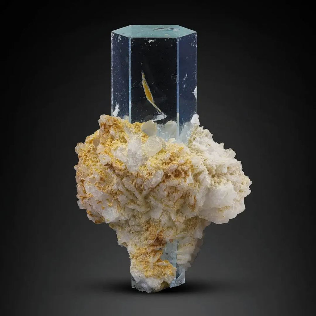 High Quality Batch of Aquamarine Crystals on Albite From Pakistan