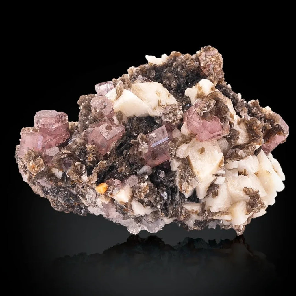 Pink Apatite Crystals On Muscovite