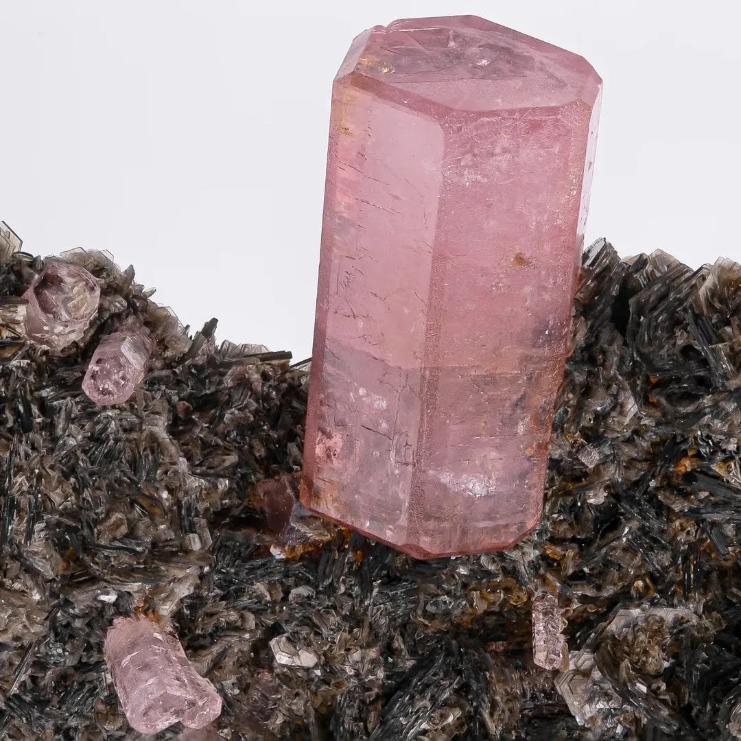 Pink Apatite Crystal On Muscovite