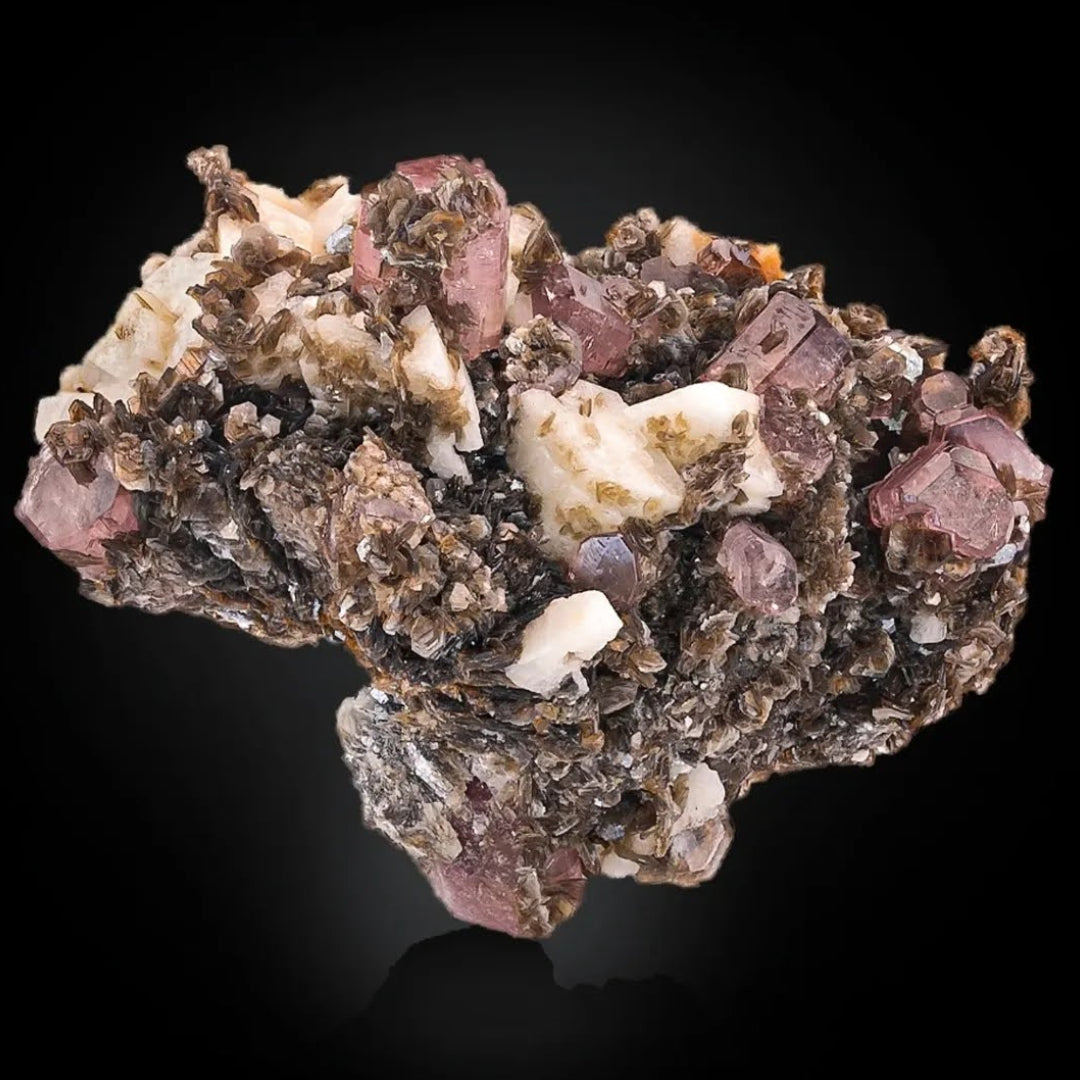 Pink Apatite Crystals On Muscovite