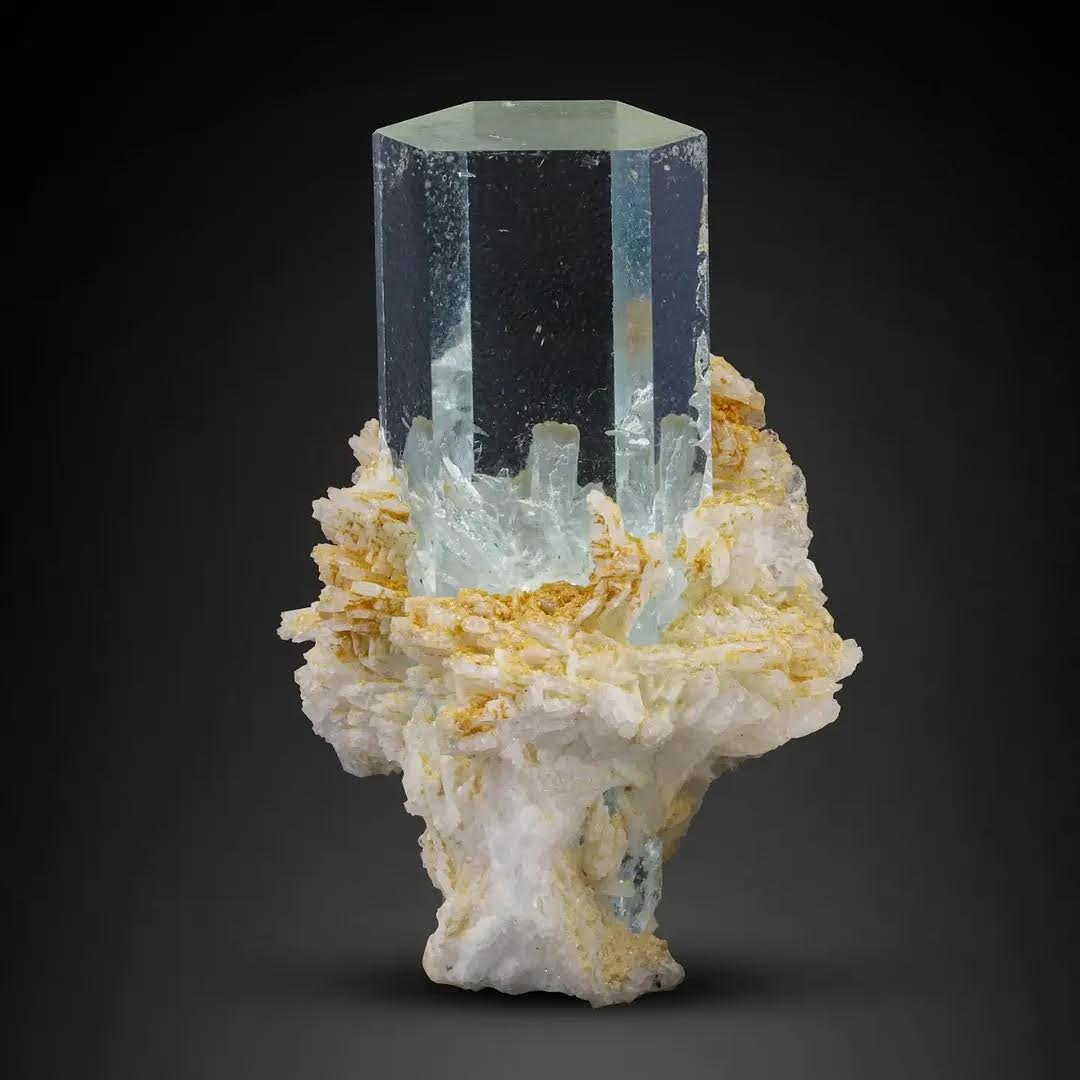 High Quality Batch of Aquamarine Crystals on Albite From Pakistan