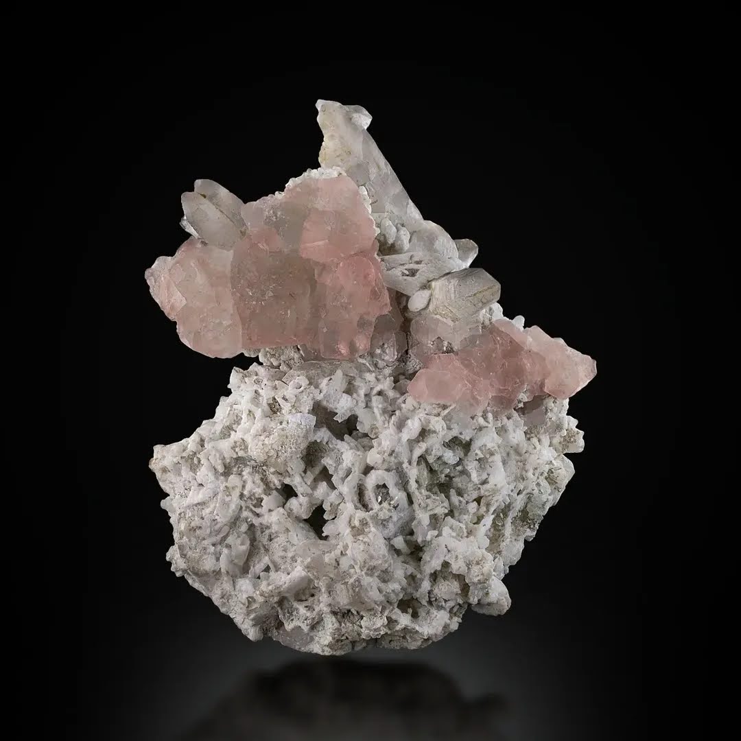 Pink Fluorite On Albite