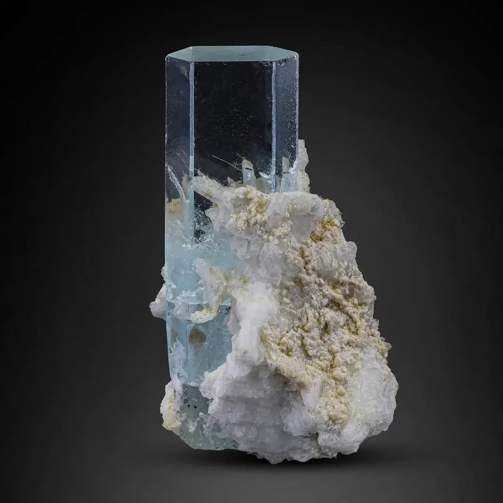 High Quality Batch of Aquamarine Crystals on Albite From Pakistan