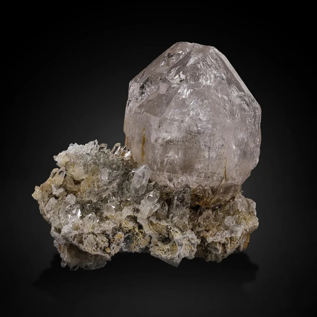 Focal Window Quartz Crystal on Calcite with Luster and Aesthetics from Pakistan