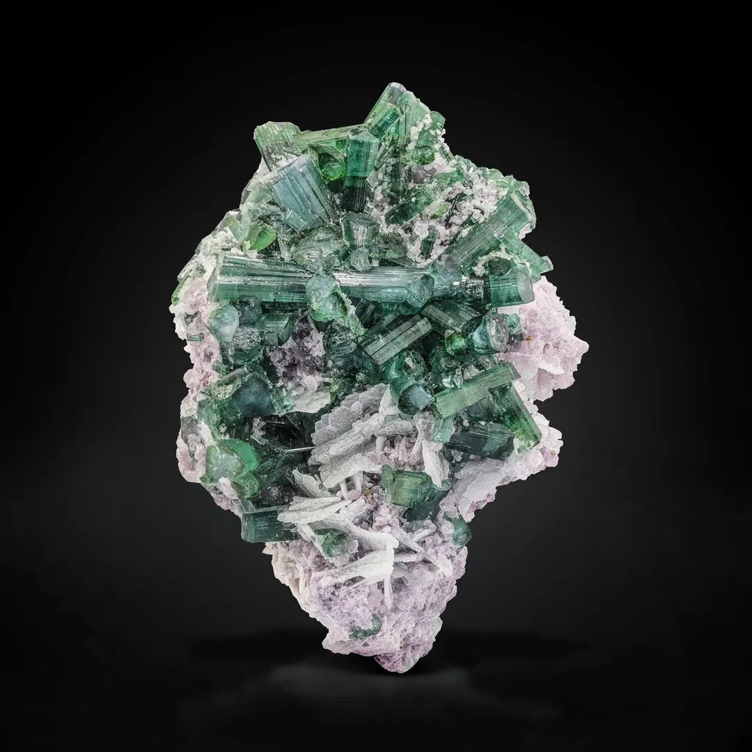 Green Tourmaline Crystal Cluster on Lepidolite Matrix from Afghanistan