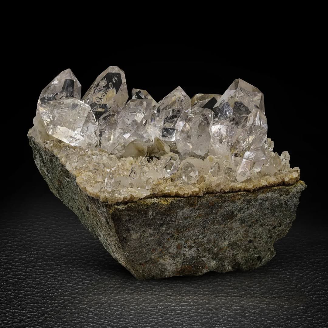 Pointed Terminated Diamond Quartz Crystals on Calcite from Pakistan