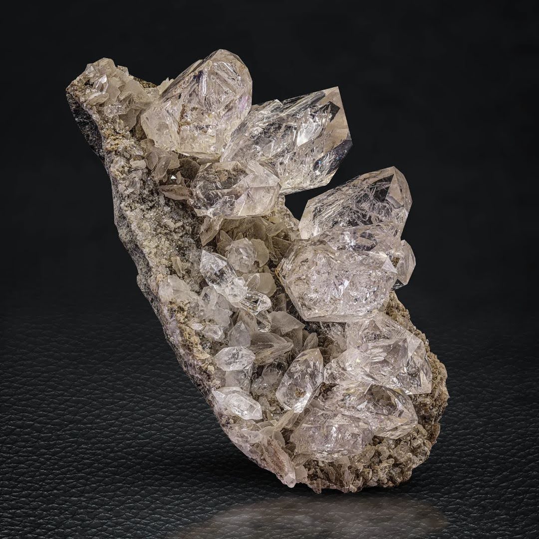 Isolated Diamond Quartz Crystals on Calcite from Pakistan