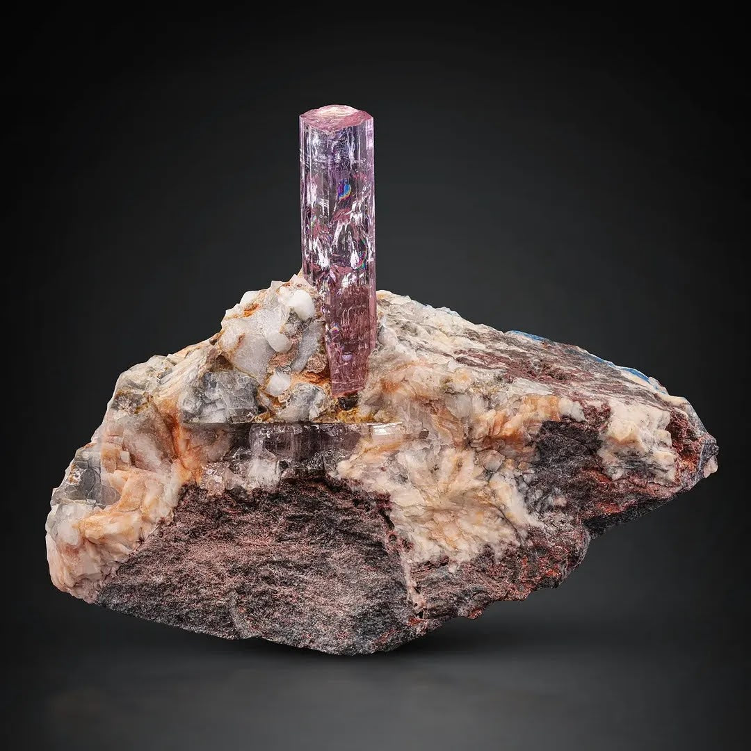 Free Standing Pink Topaz Crystal on Calcite Matrix from Pakistan