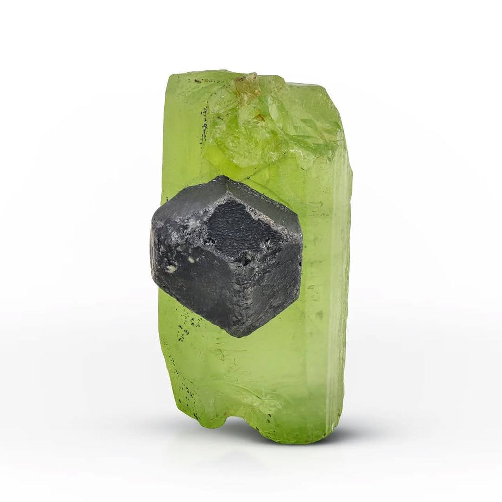 Artistic Combination of Magnetite Crystal on Peridot from Pakistan