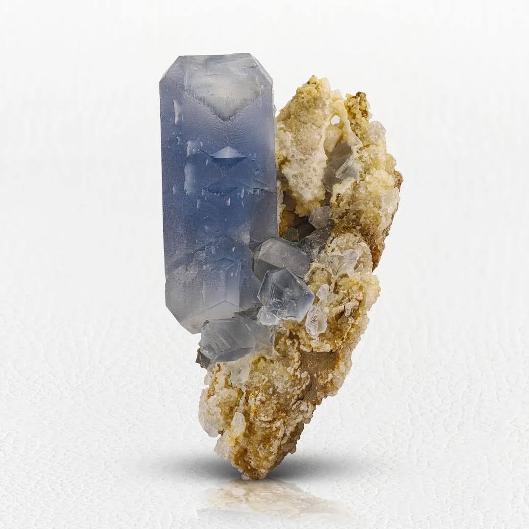 Etched Celestite Free Standing Crystal on Calcite Matrix from Afghanistan