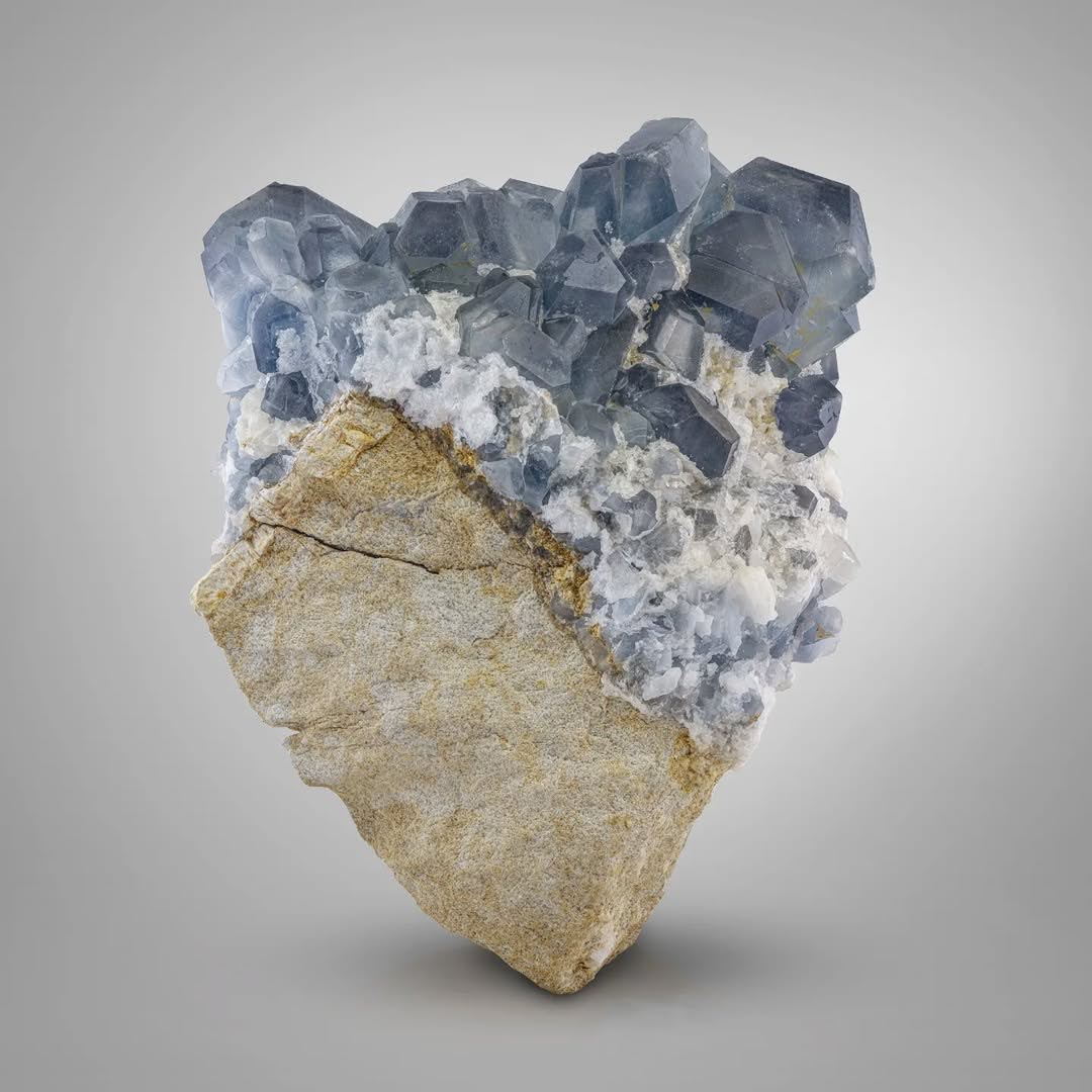 Blue Celestite Crystal Cluster Perched on Matrix from Afghanistan