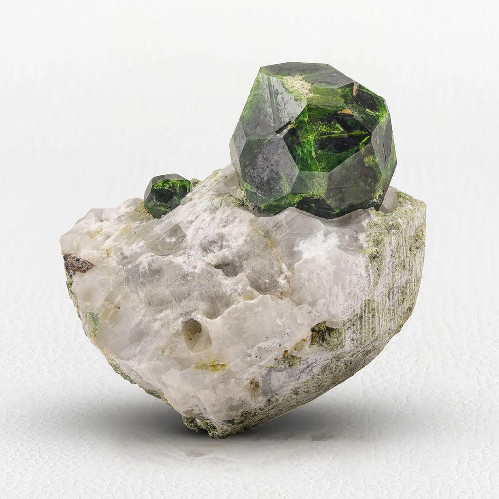 Isometric Focal Crystals of Demantoid Green Garnet on matrix from Iran
