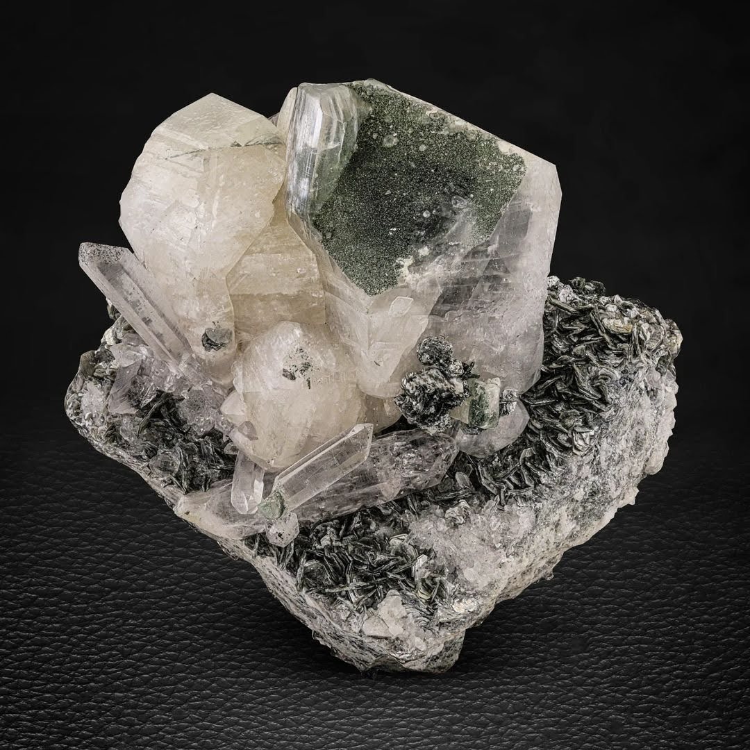 Isometric Focal Crystal of Calcite with Quartz on Mica from Pakistan
