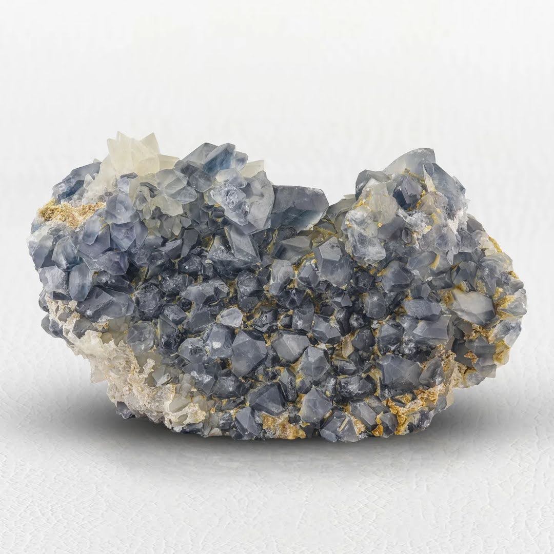 Celestite Crystals Cluster on Honey Yellow Calcite from Afghanistan