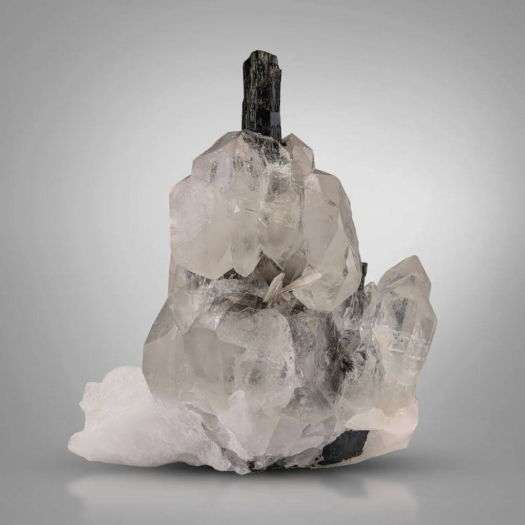 specimen of Hassonite Garnet on Quartz with Schorl from Pakistan