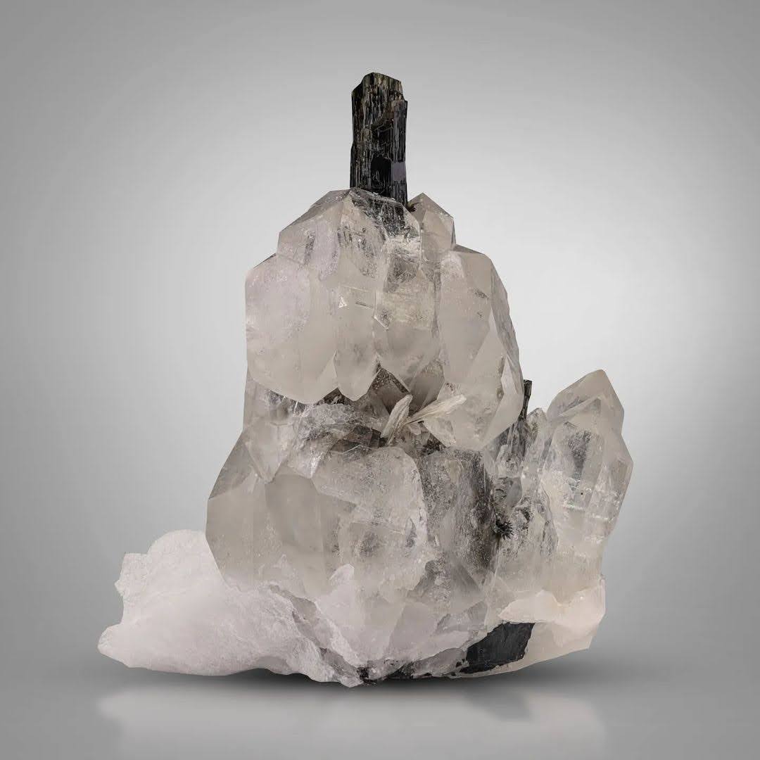 specimen of Hassonite Garnet on Quartz with Schorl from Pakistan