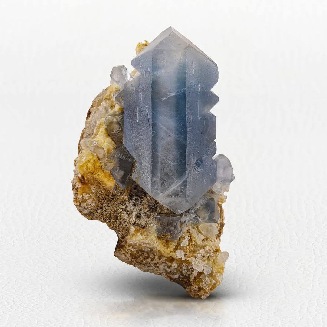 Etched Celestite Free Standing Crystal on Calcite Matrix from Afghanistan