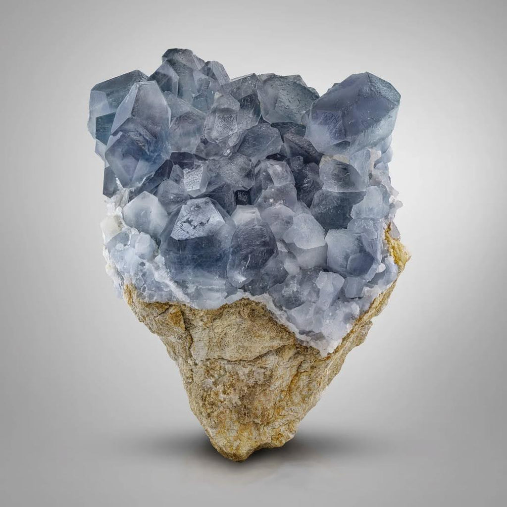 Blue Celestite Crystal Cluster Perched on Matrix from Afghanistan