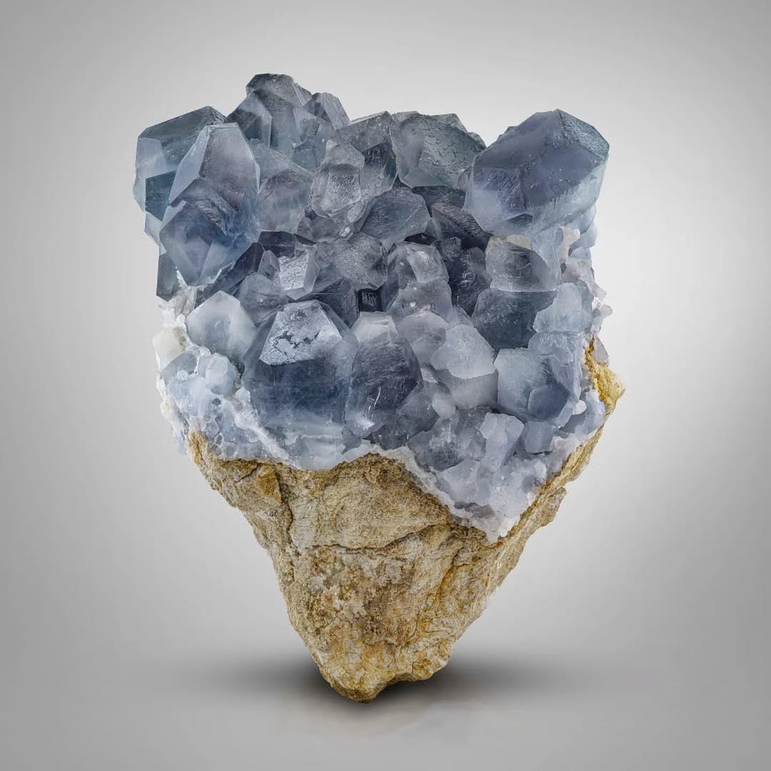 Blue Celestite Crystal Cluster Perched on Matrix from Afghanistan