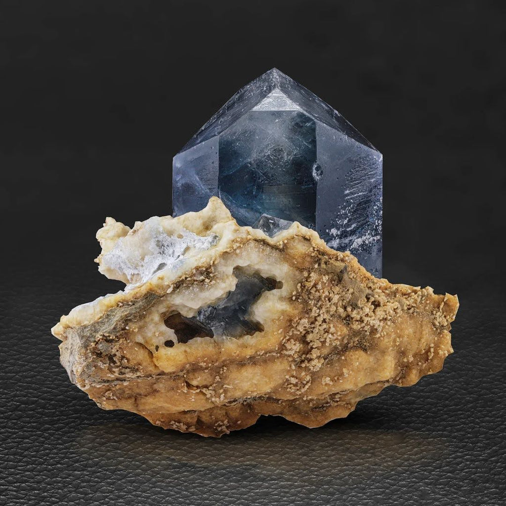 Pointed Terminated Celestite Crystal on Calcite from Afghanistan