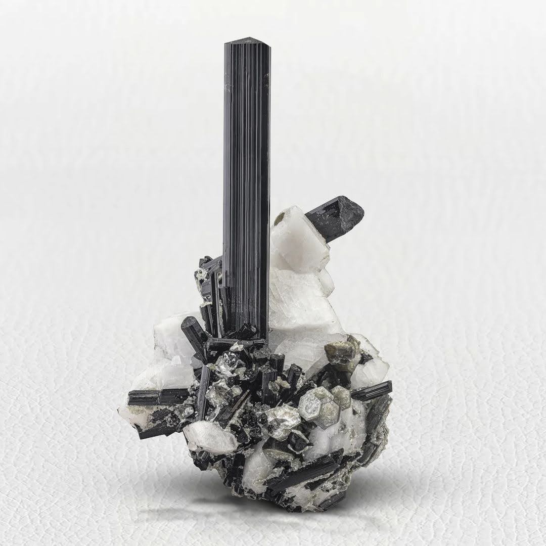 Lusterious Schorl Black Tourmaline Crystal on Albite from Pakistan