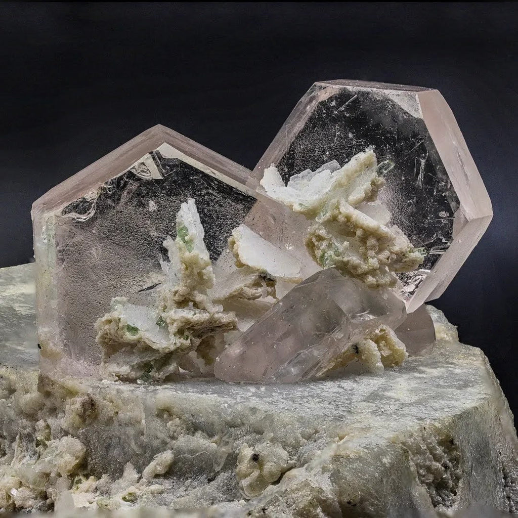 Tabular Peachy Pink Morganite Crystals on Albite Matrix from Afghanistan