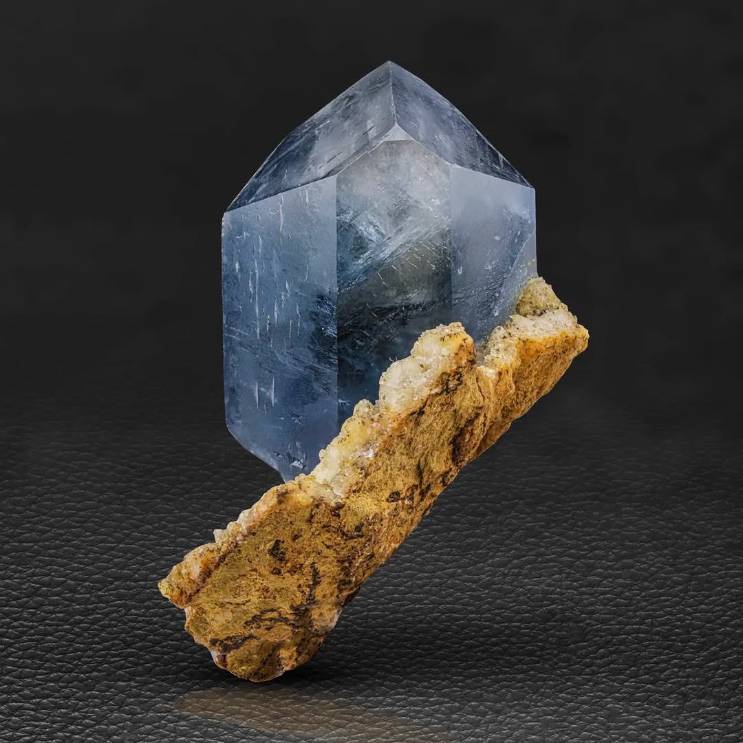 Blue Celestite Crystal Nicely Perched on Calcite Matrix from Afghanistan
