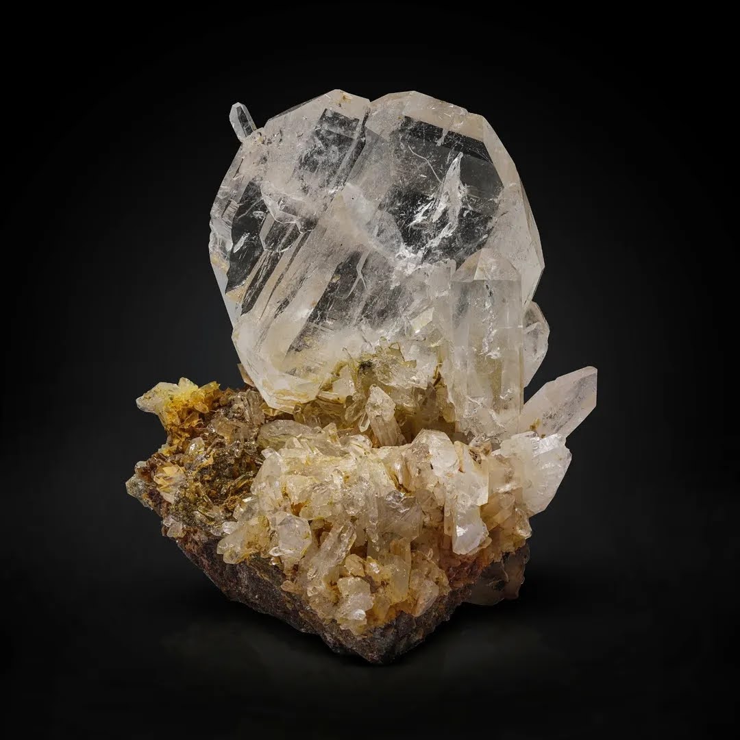 Isolated Tabular Faden Quartz Crystal Perched on Calcite Matrix from Pakistan