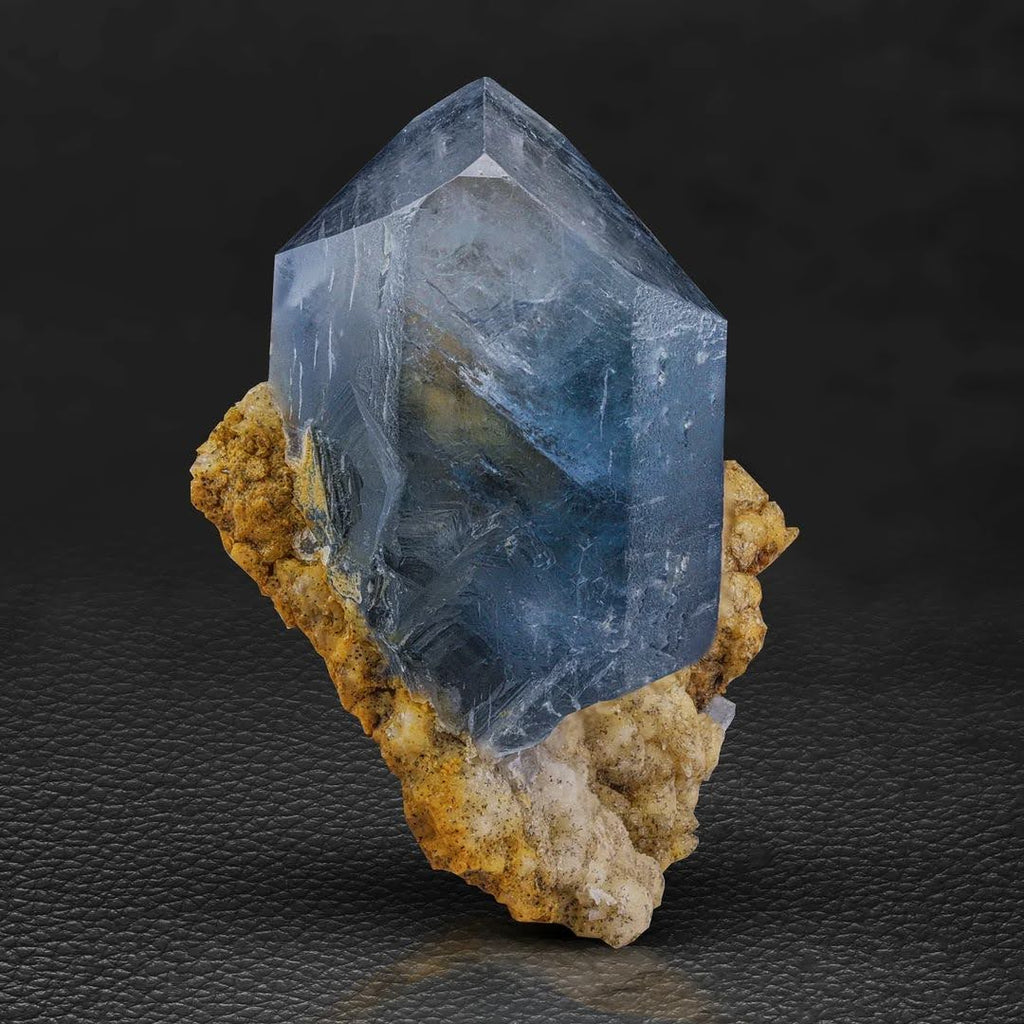 Blue Celestite Crystal Nicely Perched on Calcite Matrix from Afghanistan
