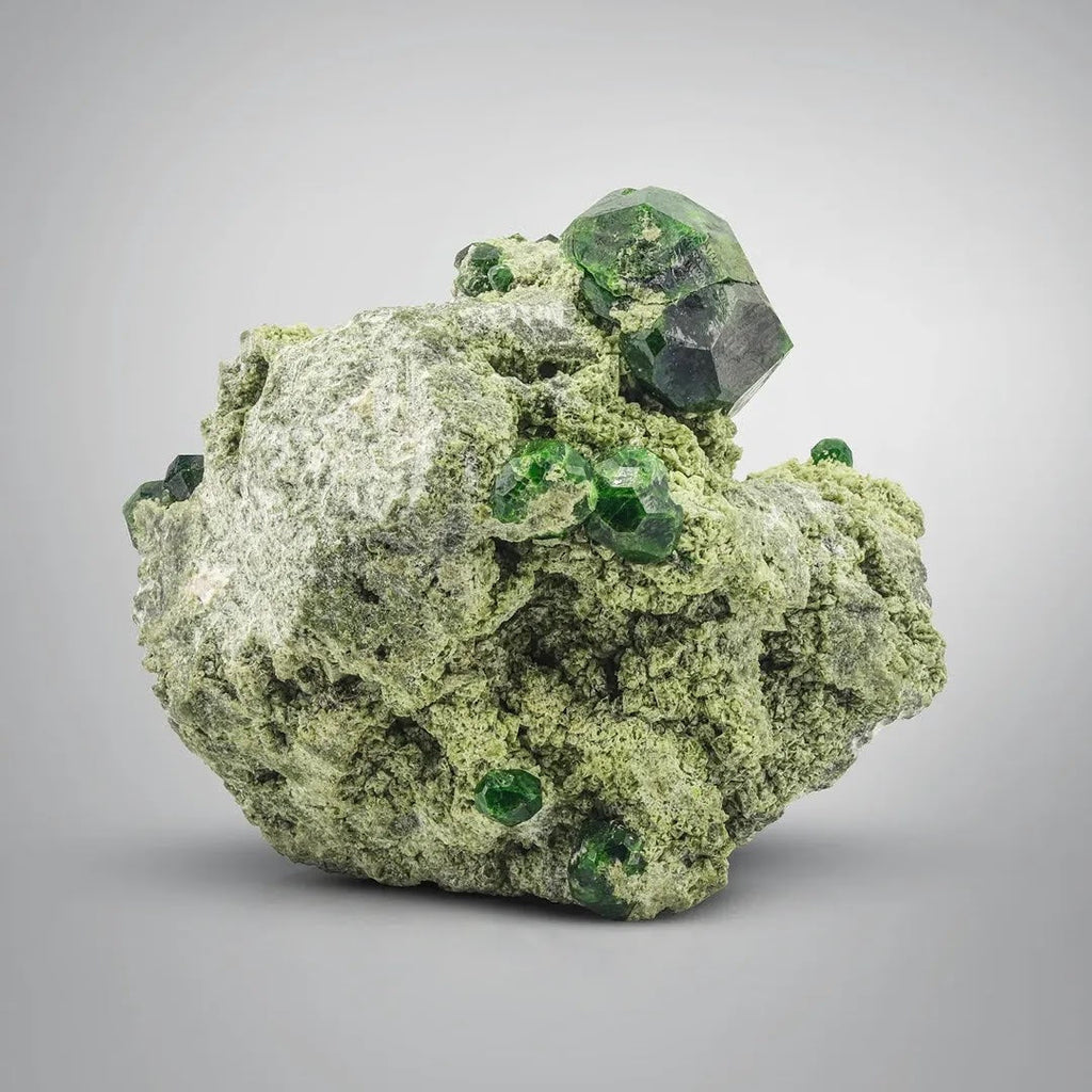 Vibrant Green Demantoid Garnet Isolated Crystals on Matrix from Iran