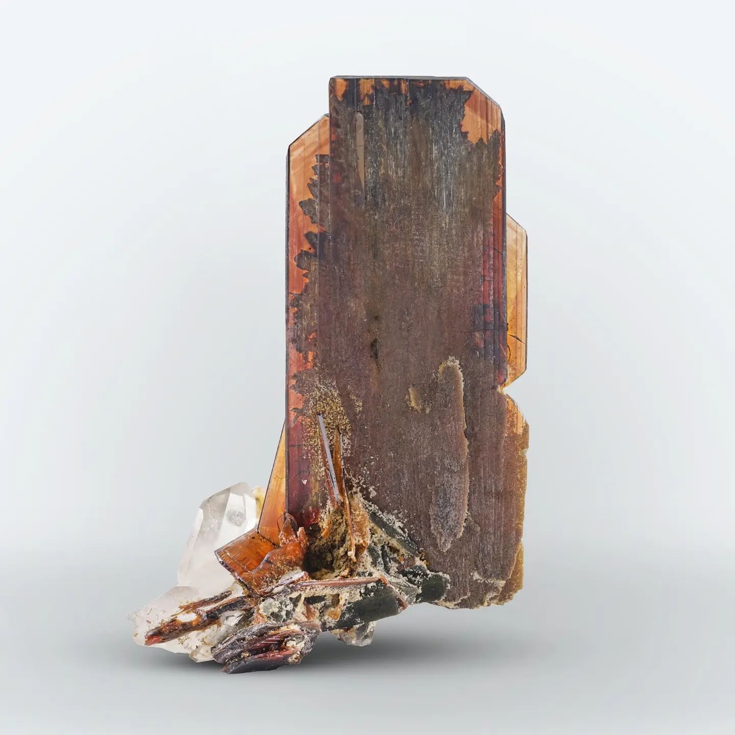 Impressive tabular vibrant red Brookite crystal on Quartz from Pakistan