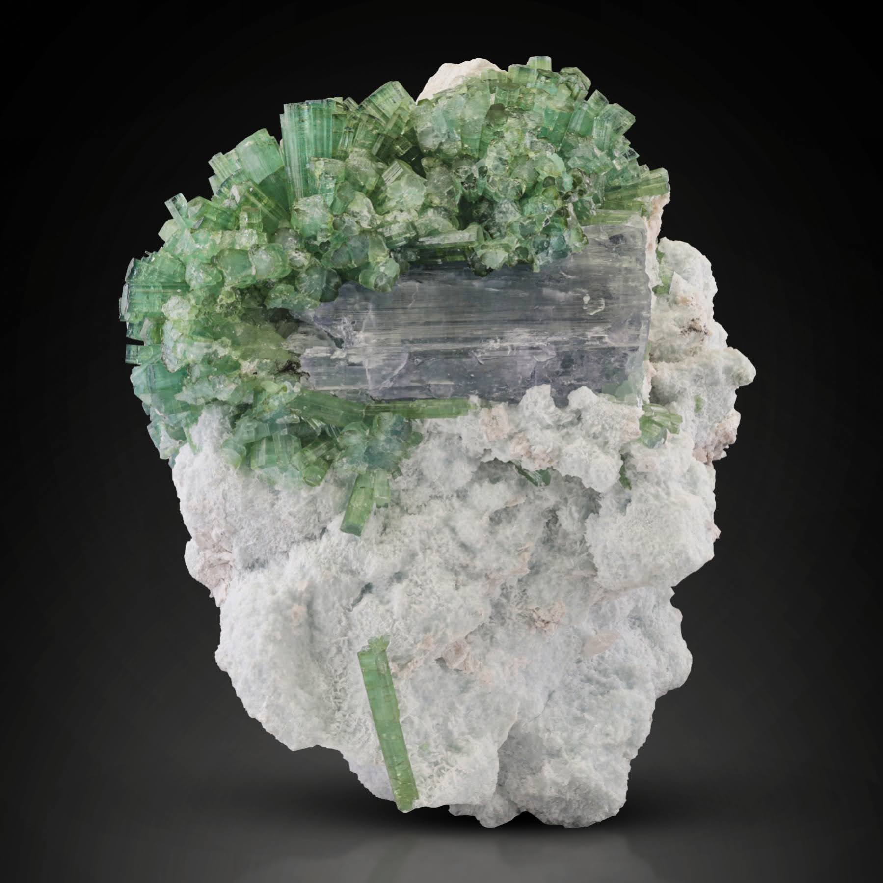 Mint-Green Tourmaline Cluster on Kunzite and Albite from Afghanistan