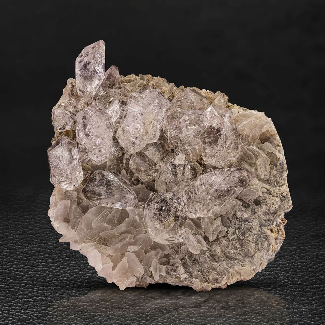 Amethyst Diamond Yellow Quartz Crystals on Calcite from Pakistan