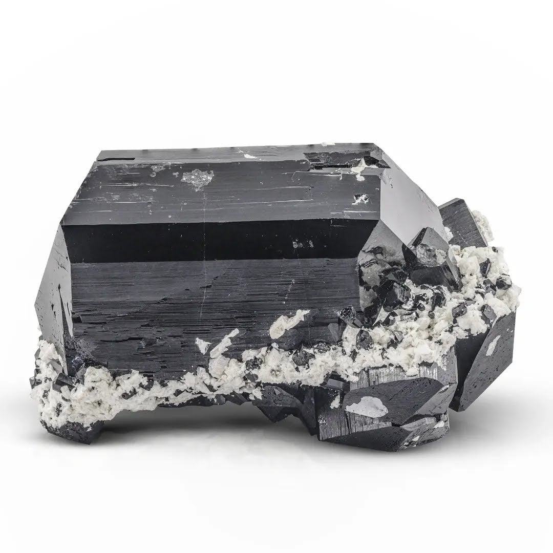 Double Terminated Black Tourmaline with Albite and Opal Halite from Namibia