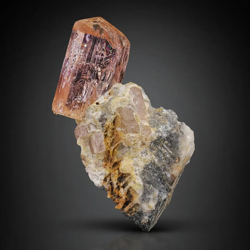 Double Terminated Pinkish-Peach Topaz Crystal on Matrix from Pakistan
