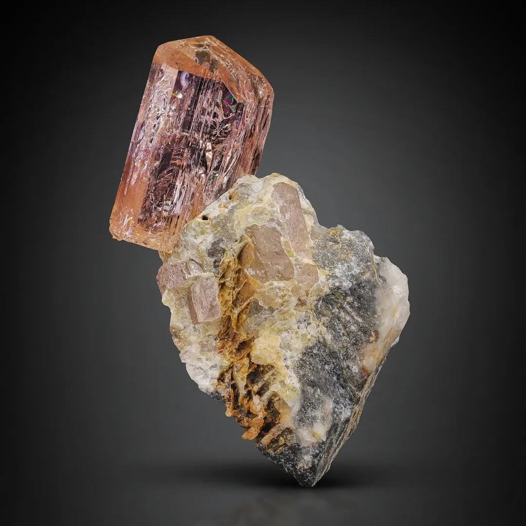 Double Terminated Pinkish-Peach Topaz Crystal on Matrix from Pakistan