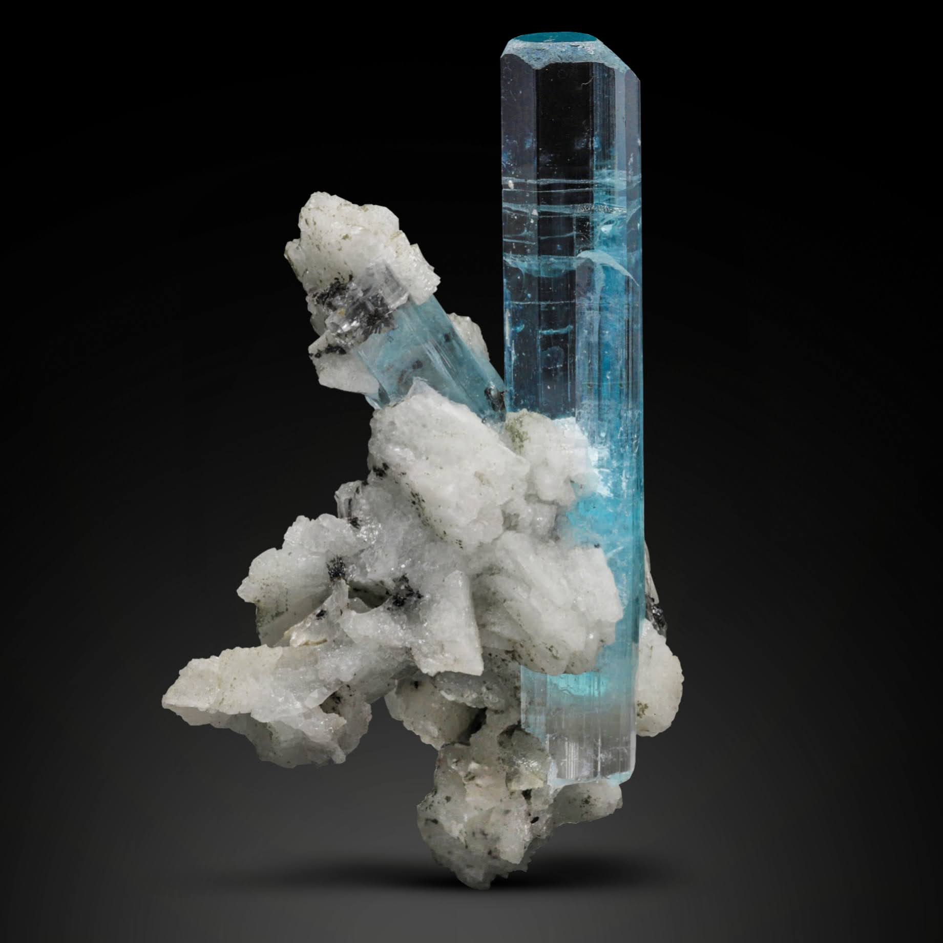 Blue color Aquamarine crystal gem on Albite From Pakistan