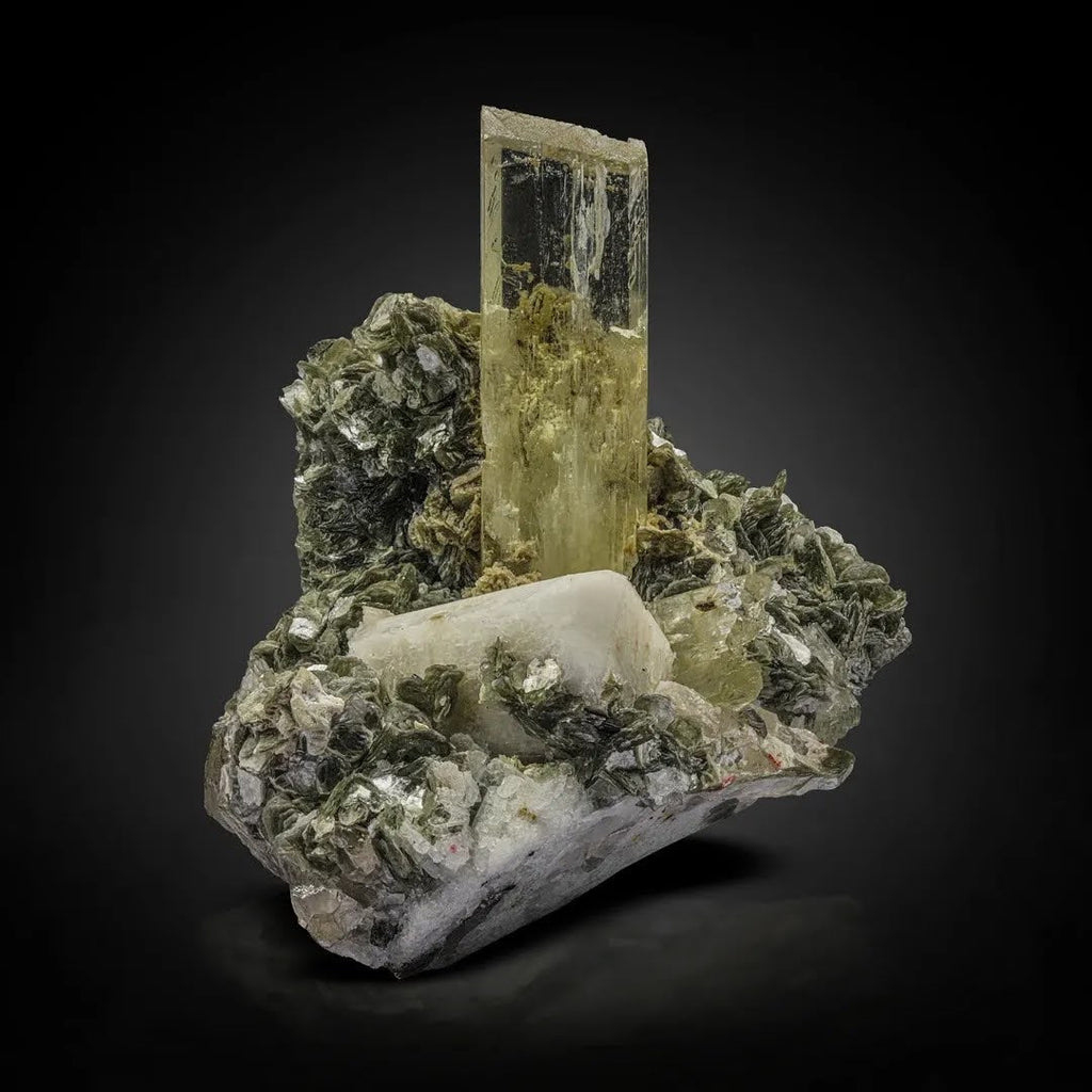 Vibrant Yellow Triphane Kunzite on Muscovite with Tantalite from Afghanistan